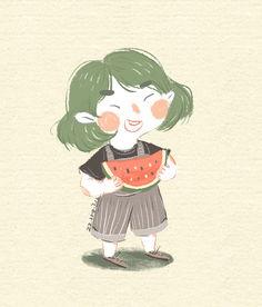 小蓝孩吃瓜,小蓝孩的瓜田奇遇记